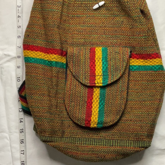 Large Woven Backpack with Rasta inspired style - Picture 5 of 6